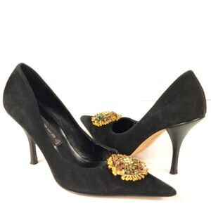 Steven by Steve Madden Black Velvet Beaded Pointed Toe Heels Size 7